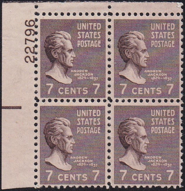 # 812 (1938) Jackson, sepia - PB, UL #22796, MNH [4]