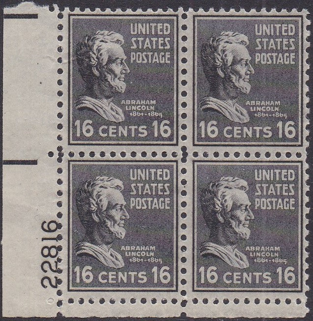 # 821 (1938) Lincoln, black - PB, LL #22816, MNH [2]