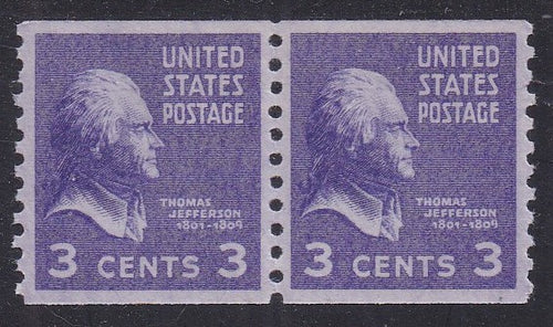 # 842 (1939) Jefferson - Coil pr, H, XF MNH