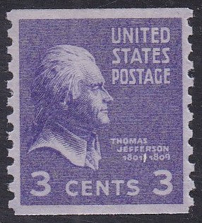 # 842 (1939) Jefferson - Coil sgl, H, FVF MNH