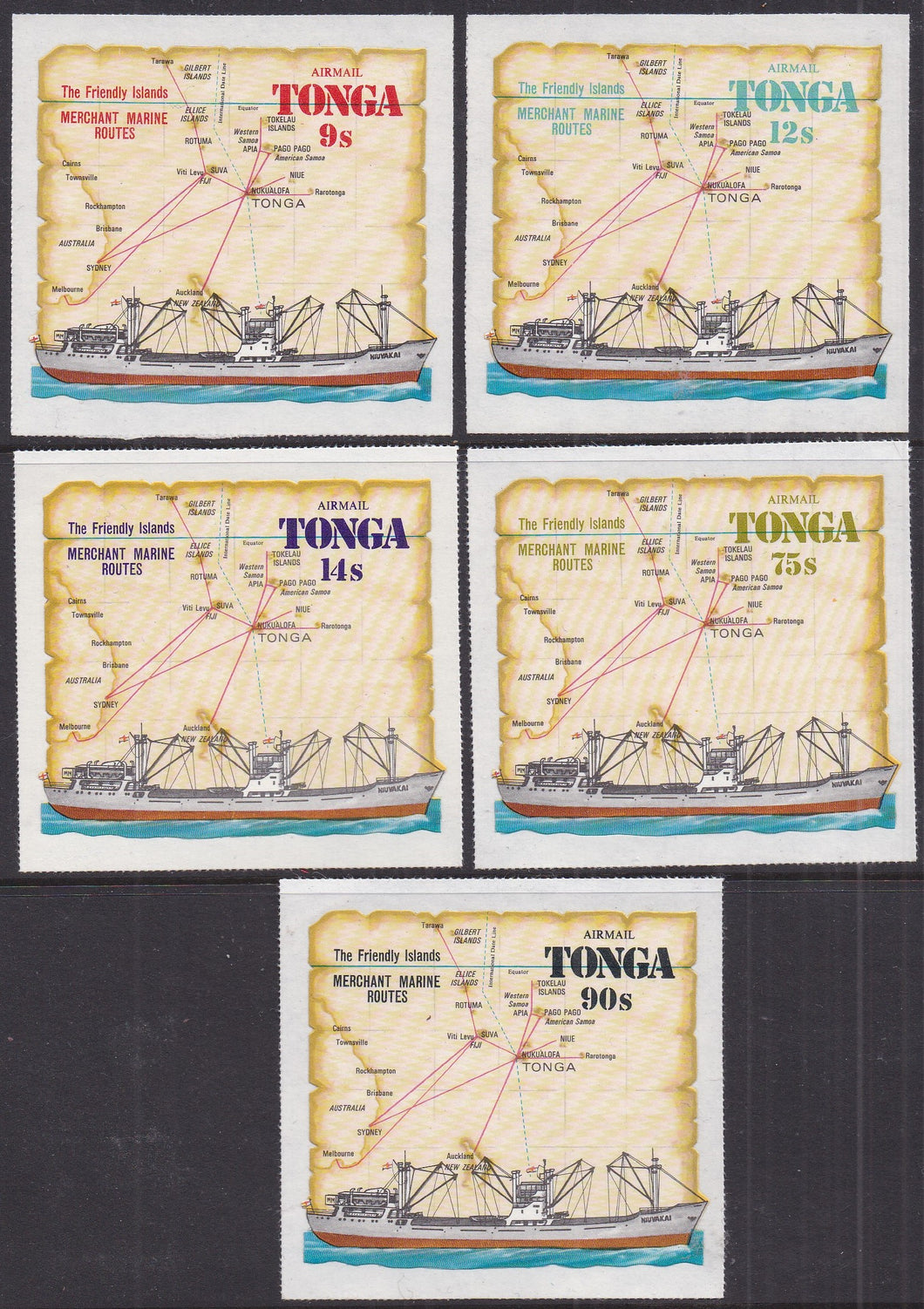 Tonga # C107-C111 (1972) Ship & Map - Sgls, Set/5, MLH