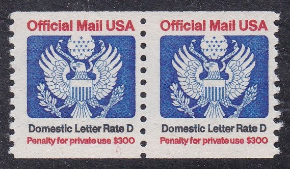 # O139 (1985) Eagle, Official Mail - Coil pr, MNH