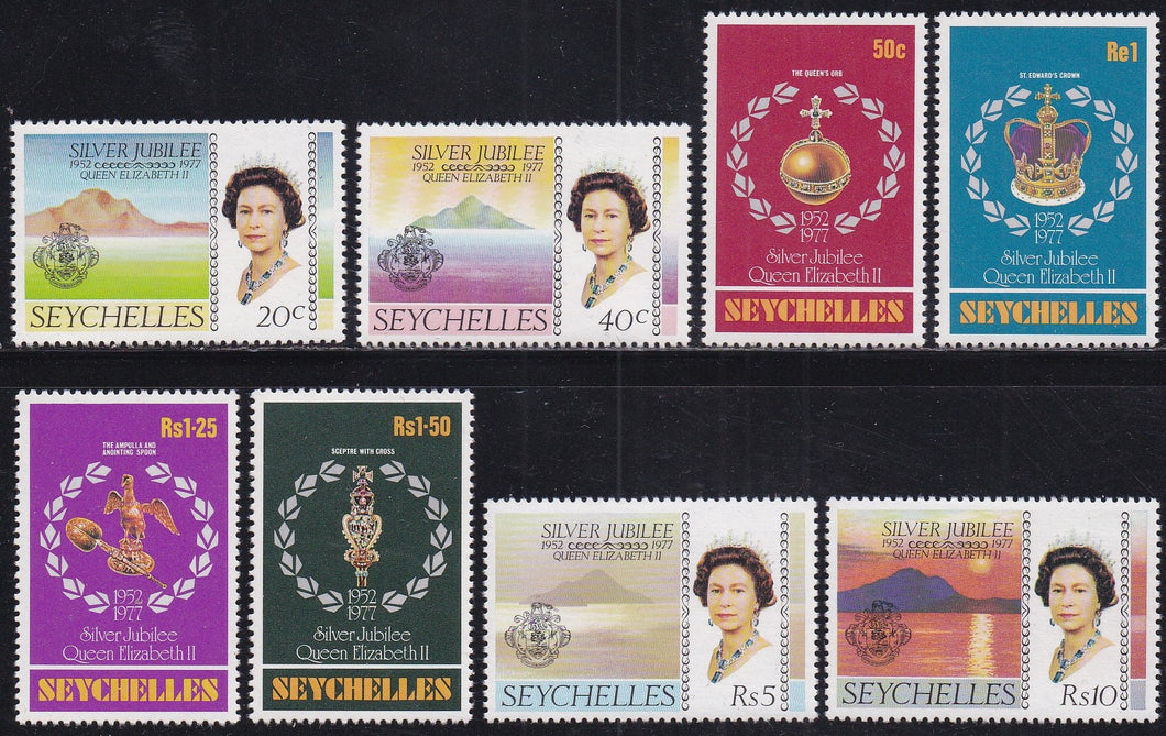 Seychelles # 380-87 (1977) QE II 25th - Sgls, Set/8, MNH