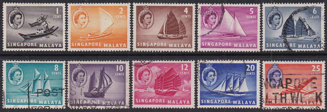 Singapore # 28-37 (1955) River Scenes, Boats - Sgls, Set/8, Used