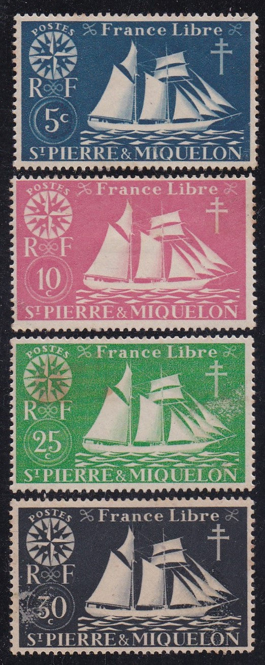 St Pierre & Miquelon # 300-03 (1942) Ship - Sgls, Set/4, MH