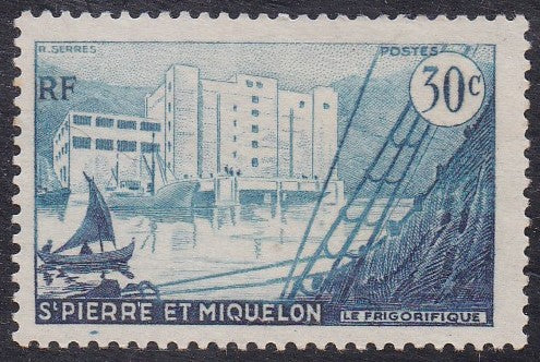 St Pierre & Miquelon # 346 (1956) Fish Plant - Sgl, MNH