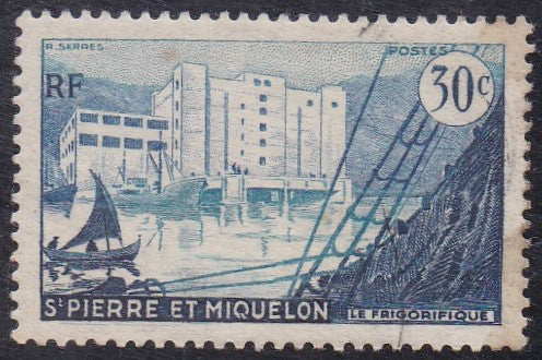 St Pierre & Miquelon # 346 (1956) Fish Plant - Sgl, Used