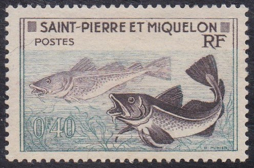 St Pierre & Miquelon # 351 (1957) Codfish - Sgl, MH