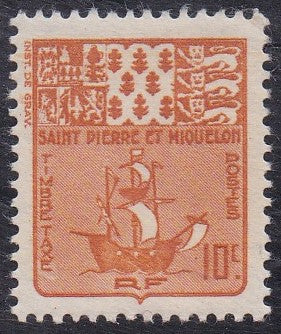 St Pierre & Miquelon # J68 (1947) Ship - Sgl, MNH