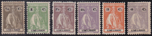 St Thomas & Prince Island # 214//225 (1922) Ceres - Sgls, Set/6, Unused MH