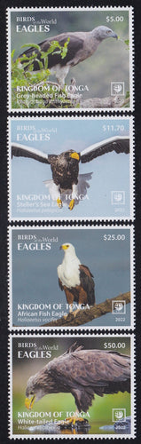 Tonga (2022) Birds of the World, Eagles - Sgls, Set/4, MNH