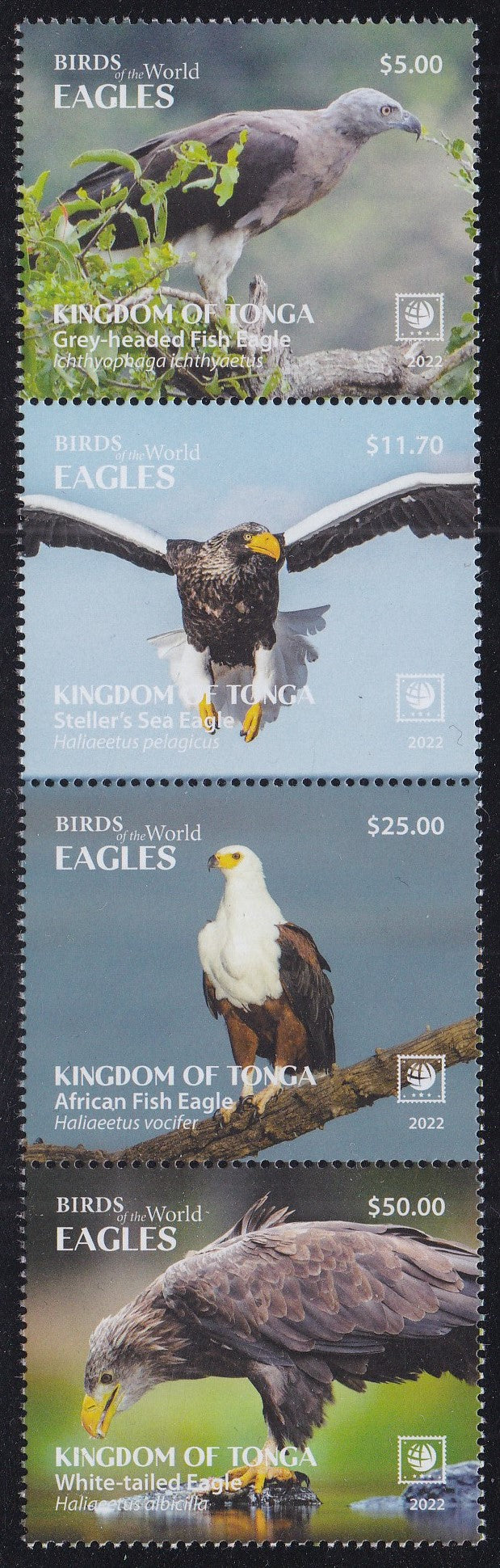 Tonga (2022) Birds of the World, Eagles - Strip/4, MNH