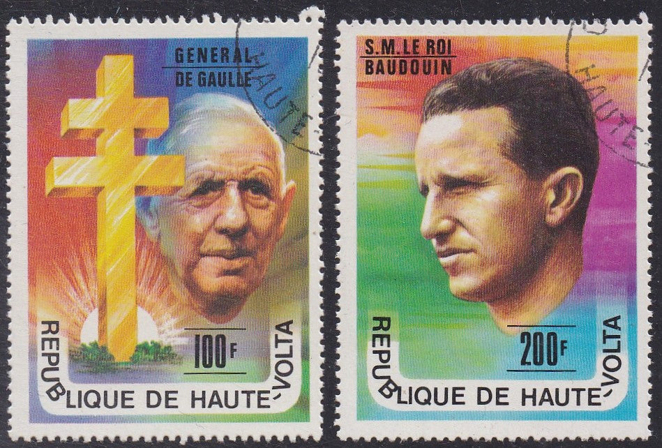 Upper Volta # 434-35, C241-43 (1977) DeGaulle & Baudouin - Sgls, Set/2, MNH, CTO