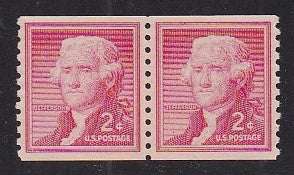 # 1055a (1961) Jefferson, Dry Print, Sm Holes - Coil pr, XF MNH