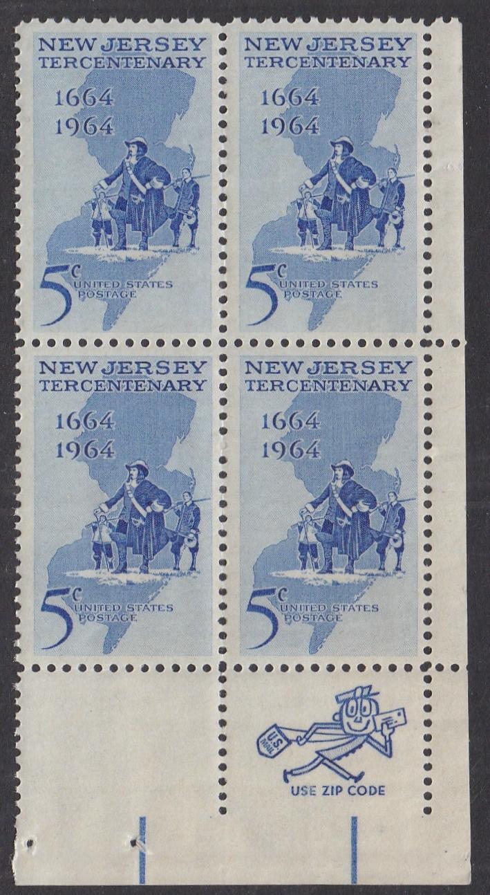 # 1247 (1964) New Jersey - Mr Zip BK/4, LR, MNH