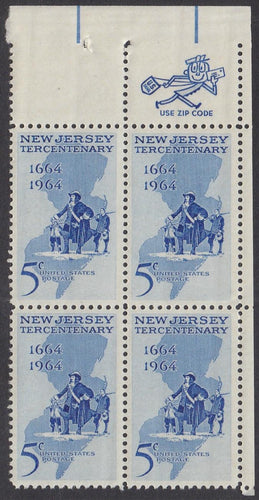 # 1247 (1964) New Jersey - Mr Zip BK/4, UR, MNH