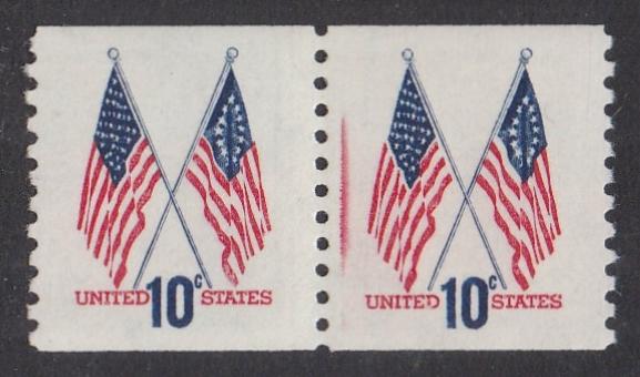 # 1519 (1973) Crossed Flags, Tagged - Coil LP, Freak Red R, MNH [1b]