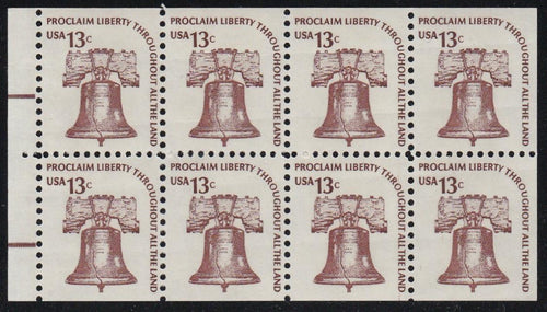 # 1595c (1975) Liberty Bell, DG, OA Tag, H EE, No Hole - Bklt pane, XF MNH [1]