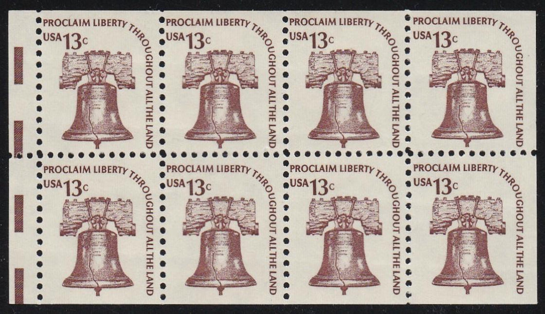 # 1595c (1975) Liberty Bell, DG, OA Tag, H EE, No Hole - Bklt pane, FVF MNH