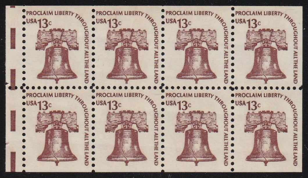 # 1595c (1975) Liberty Bell, DG, OA Tag, V EE - Bklt pane, VF MNH [1]