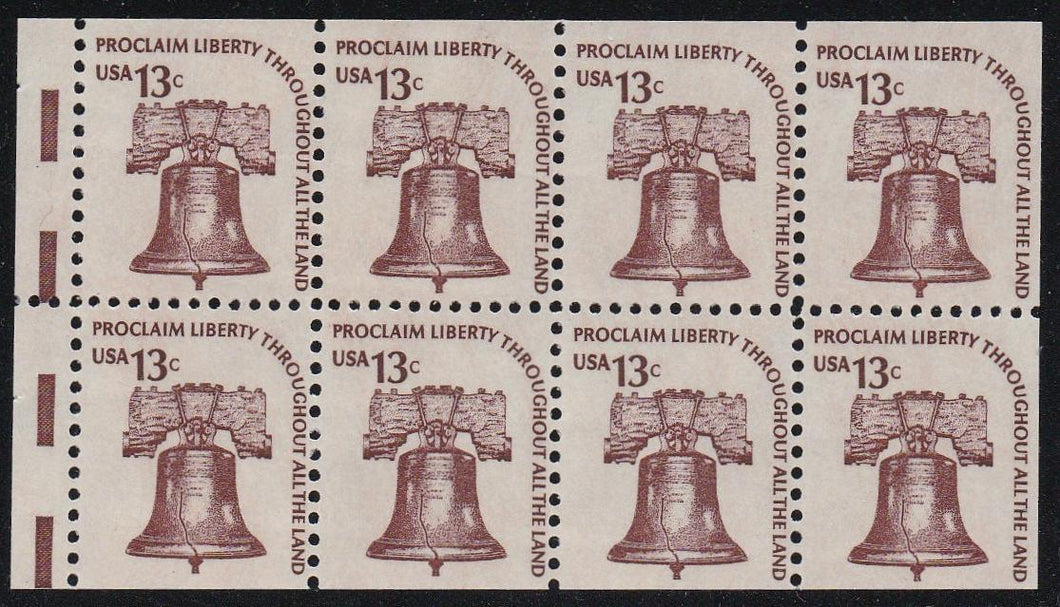 # 1595c (1975) Liberty Bell, DG, OA Tag, V EE - Bklt pane, VF MNH [3]