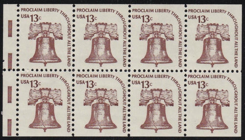 # 1595c (1975) Liberty Bell, DG, OA Tag, V EE - Bklt pane, VF MNH [4]