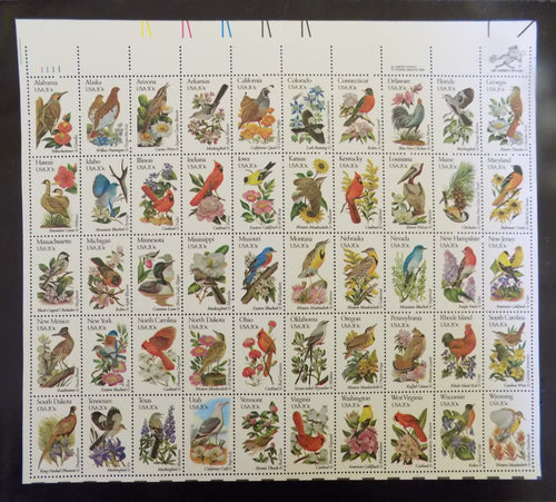 # 1953A-2002A (1982) Birds & Flowers, perf 11.25 x 11 - Pane, LL #11111, folded, MNH