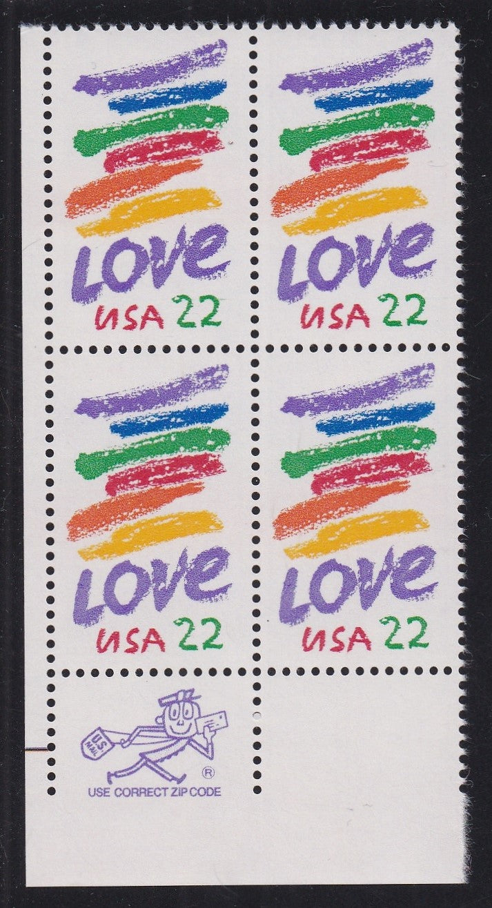 # 2143 (1985) Love - Mr. Zip, BK/4, LL, MNH