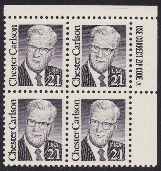 # 2180 (1988) Carlson, Blue Violet, LB tag, DG, perf 11 - Zip BK/4,UR, MNH