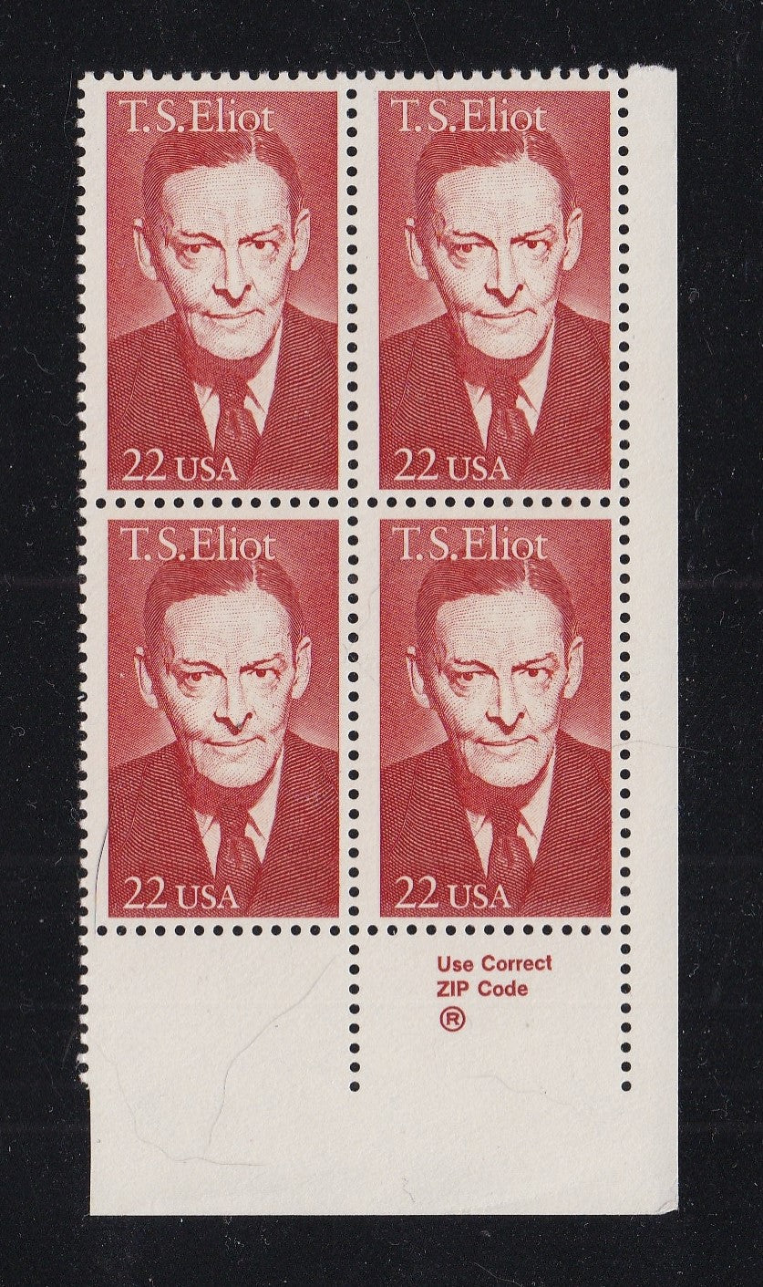 # 2239 (1986) TS Eliot - Zip BK/4, LR, MNH