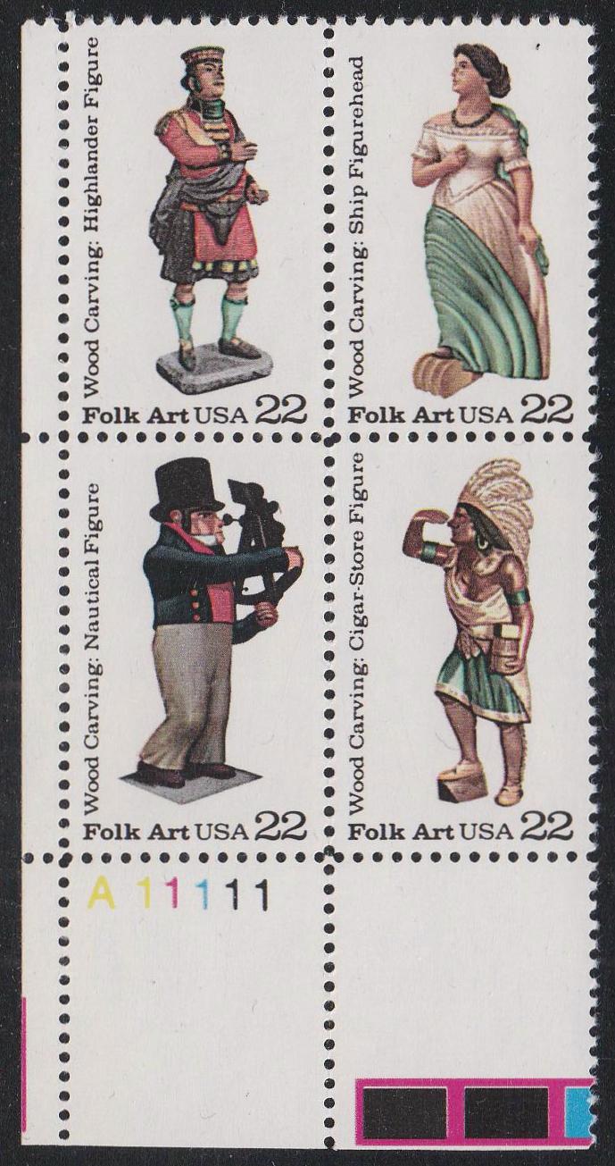 # 2240-43 (1986) Woodcarved Figurines - PB, LL #A11111, MNH