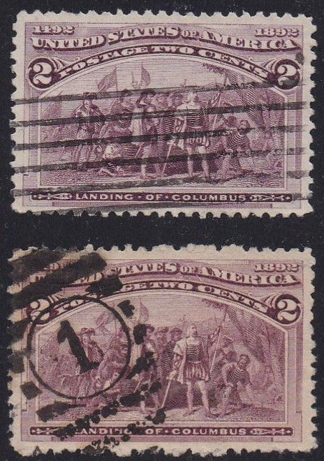 # 231 (1893) Columbus Landing - Sgls, Set/2, Used, Broken Hat [2]