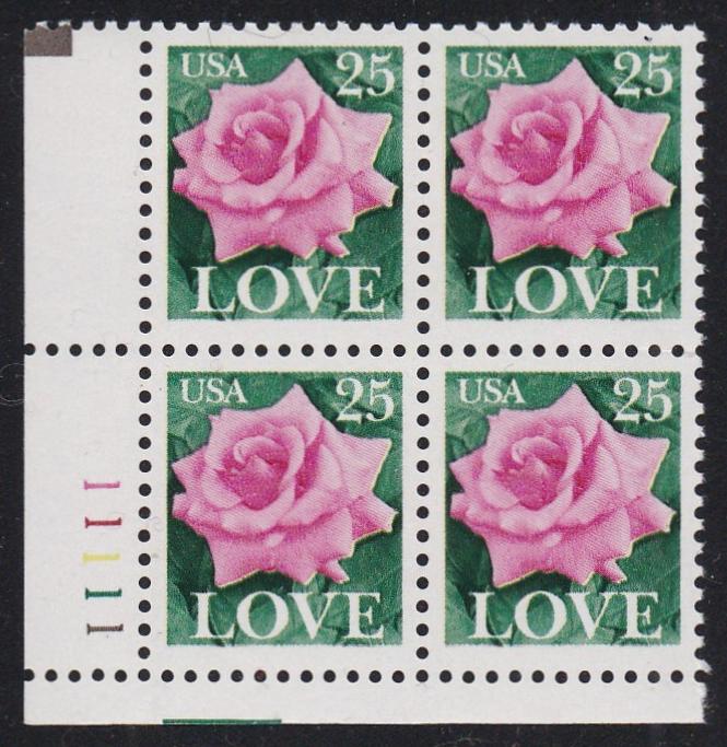 # 2378 (1988) Love, Pink Rose - PB, LL #11111, MNH