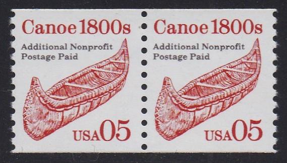 # 2454 (1991) 1800's Canoe, red, SG, Not Tag, Lumin - Coil pr, VF MNH