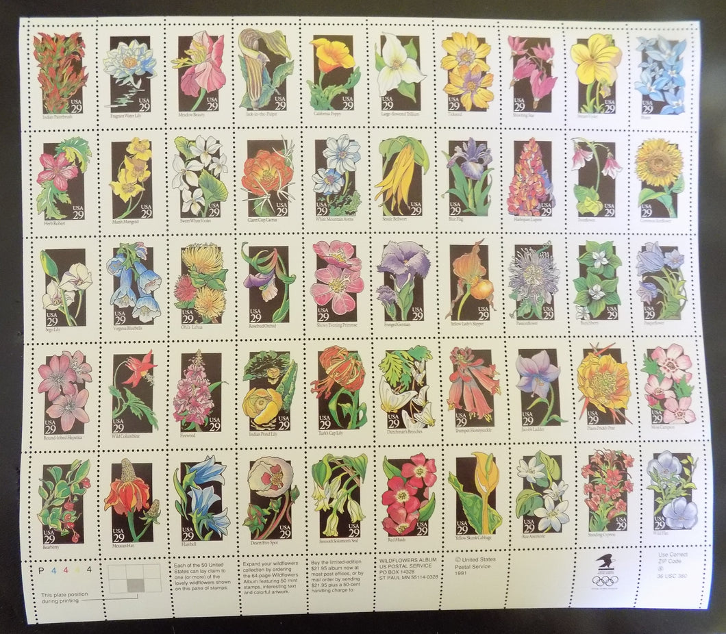 # 2647-96 (1992) Wildflowers - Pane, CLL #P4444, MNH