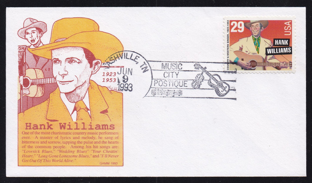 # 2723 (1993) Hank Williams, Perf 10 - GAAM FDC