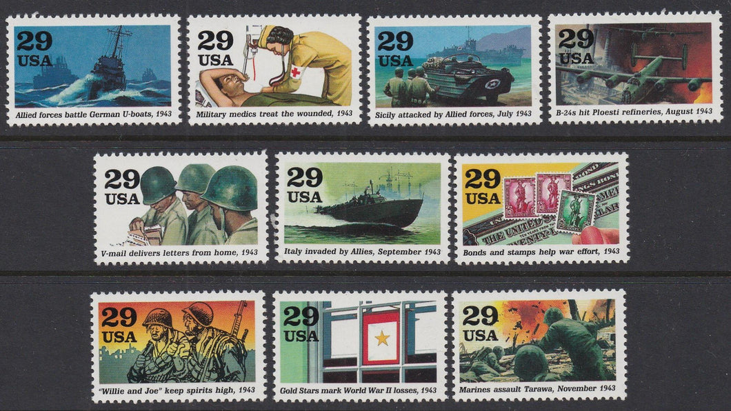 # 2765 (1993) WW II, 1943 - Sgls, Set/10, MNH