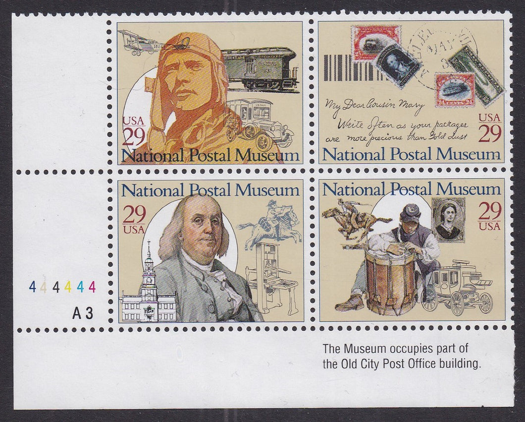 # 2779-82 (1993) Postal Museum - PB, LL #A3-444444, MNH