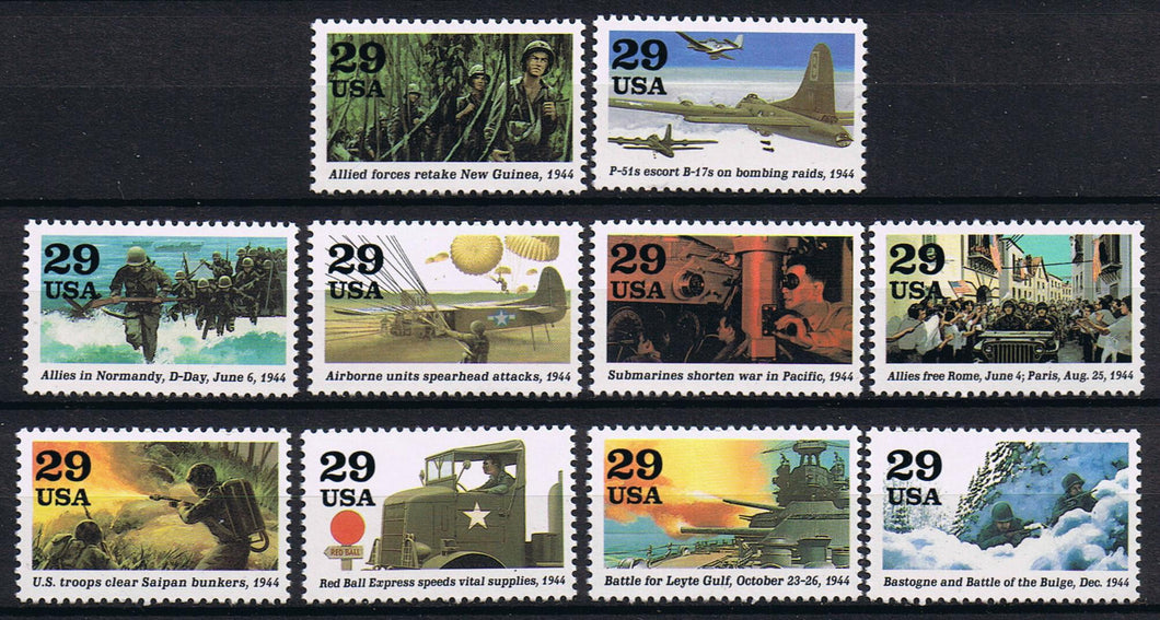 # 2838 (1994) WW II, 1944 - Sgls, Set/10, MNH