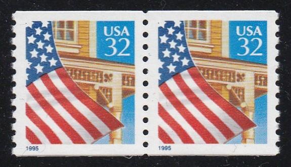 # 2914 (1995) Flag over Porch, LGG - Coil pr, MNH