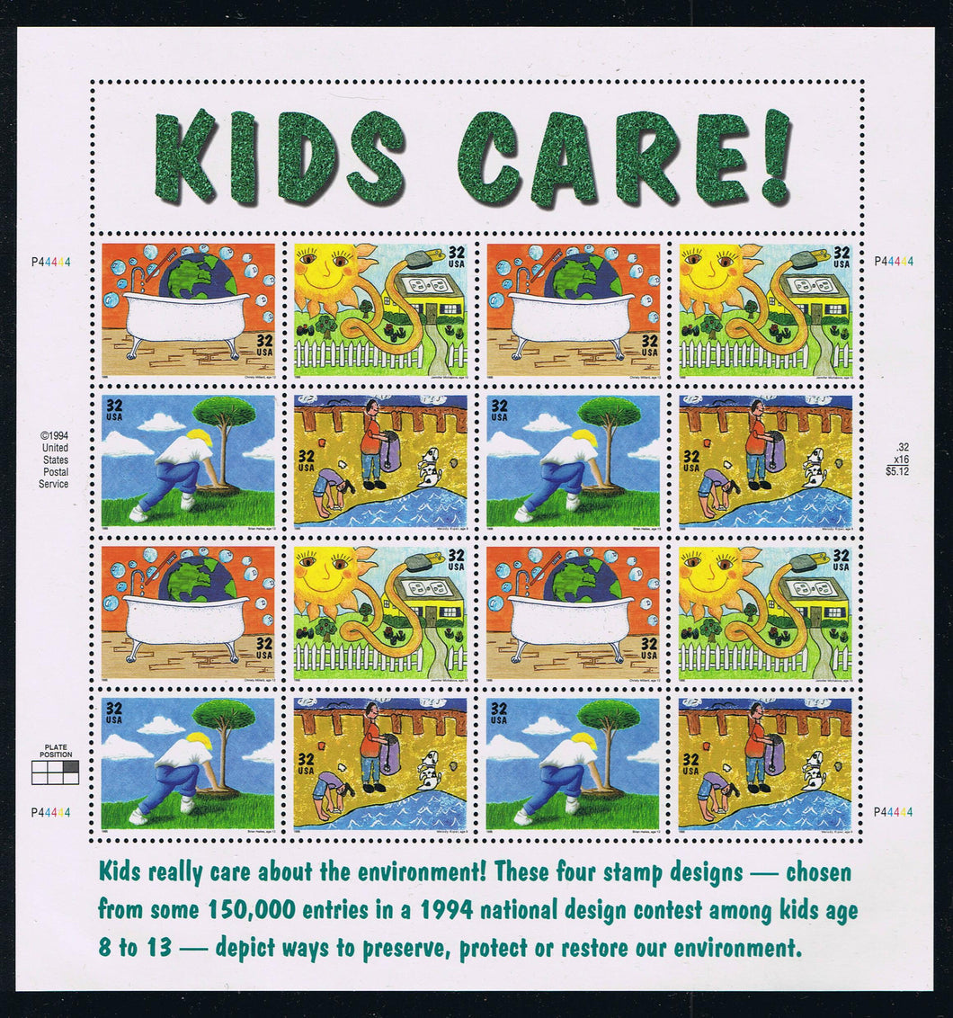 # 2951-54 (1995) Kids Care - Pane, #P44444, MNH