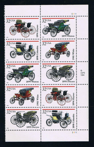 # 3019-23 (1995) Antique Autos - PB/10, R #S1111, MNH