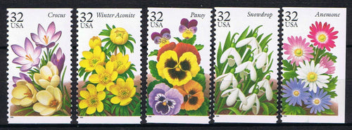 # 3025-29 (1996) Winter Garden Flowers - Bklt sgls, Set/5, MNH