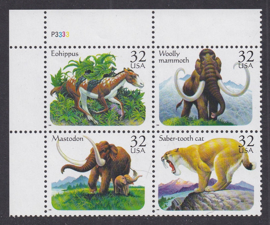 # 3077-80 (1996) Prehistoric Animals - PB, UL #P3333, MNH