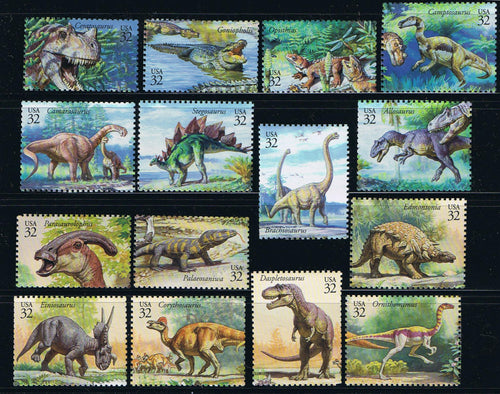 # 3136 (1997) Dinosaurs - Sgls, Set/15, MNH