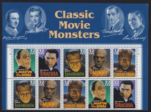 # 3168-72 (1997) Monsters - PB/10, Top #S11111 w mgn, MNH