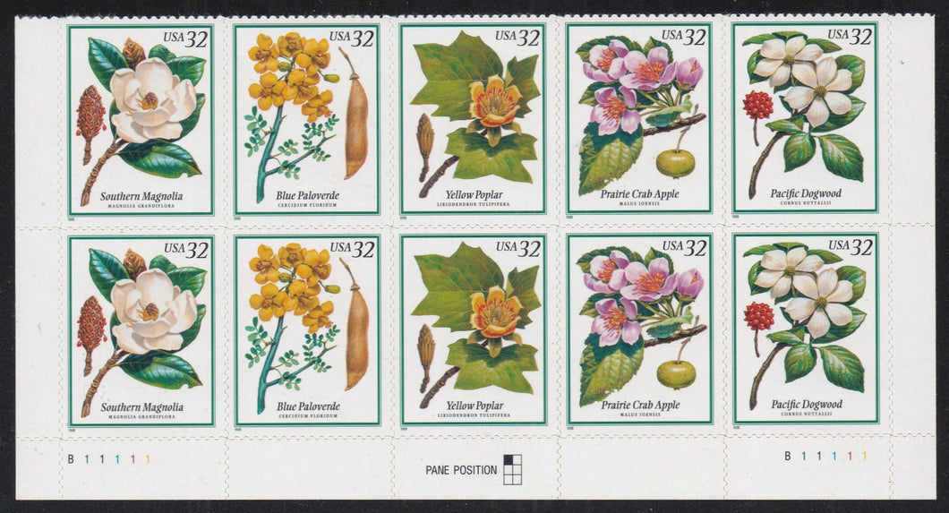 # 3193-97 (1998) Flowering Trees - PB/10, B #B111111, MNH