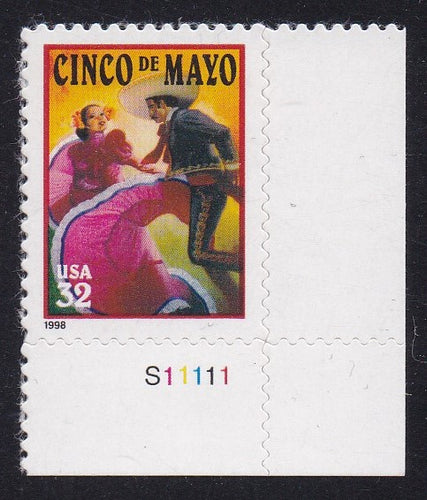 # 3203 (1998) Cinco de Mayo - Plt sgl, LR #S11111, MNH