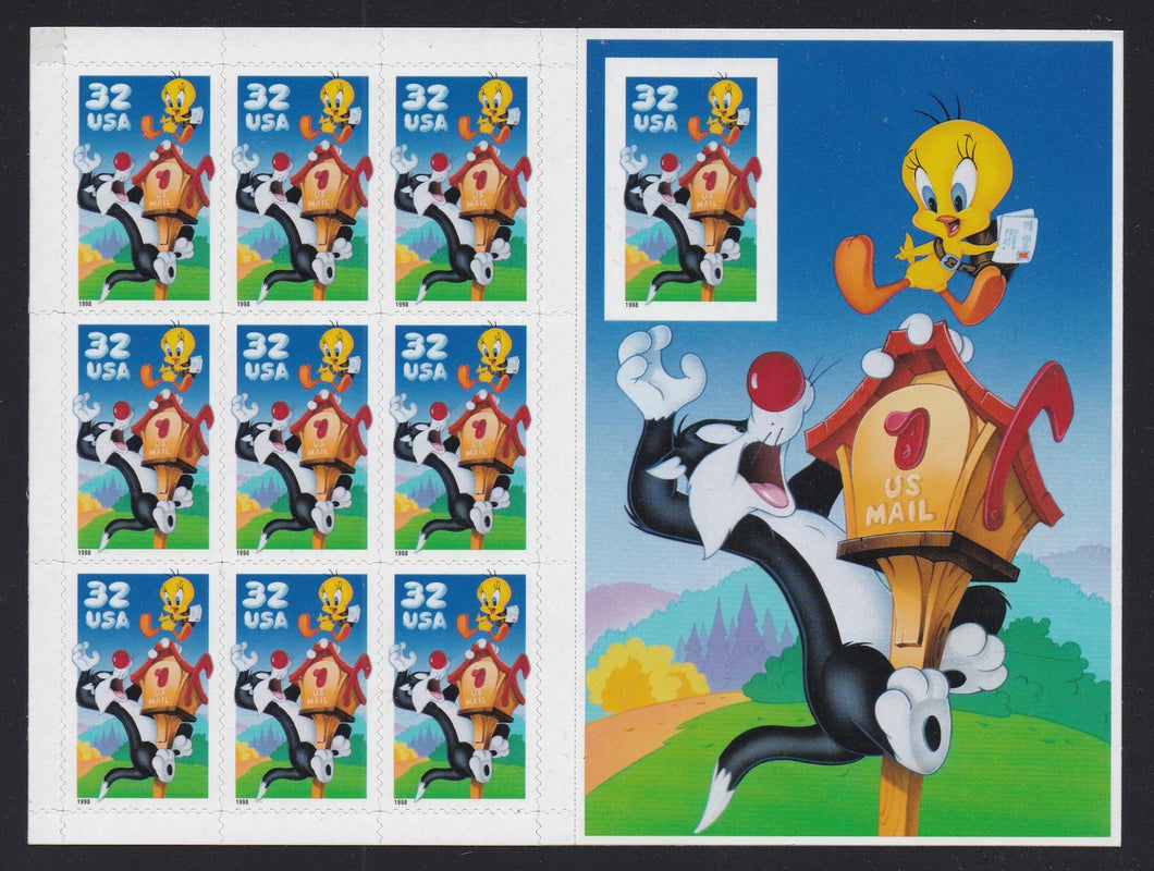 # 3205 (1998) Sylvester & Tweety - Pane, MNH, missing pc