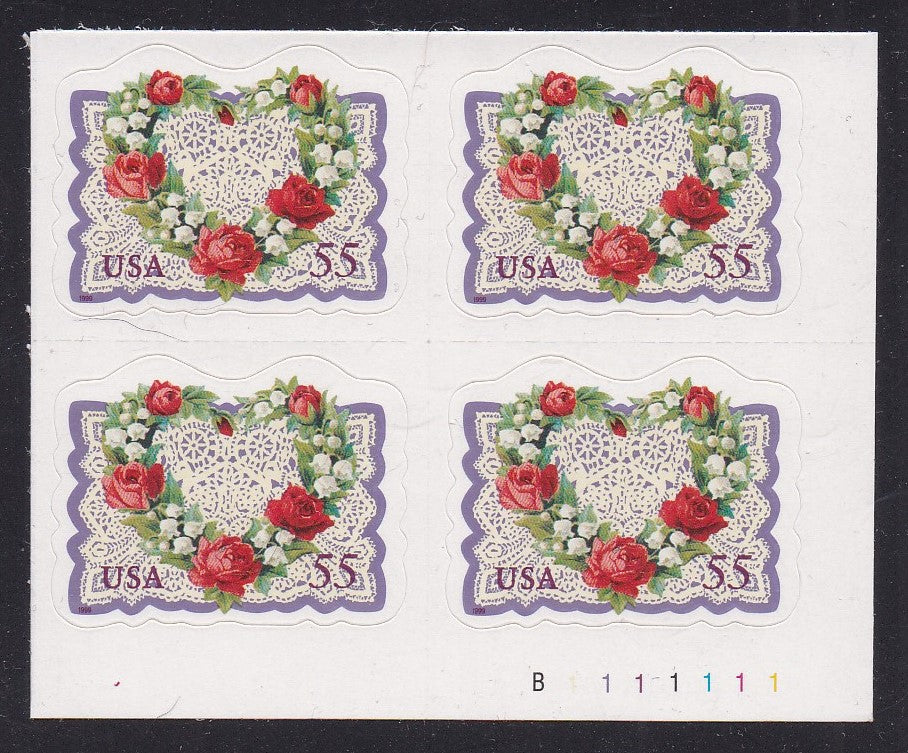 # 3275 (1999) Love, Victorian Wreath - PB, LR #B1111111, MNH